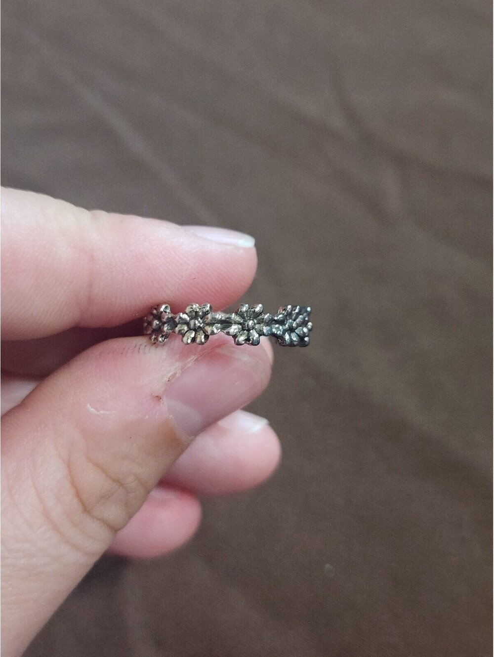 Silver Tone Floral Band Ring Size 6.5